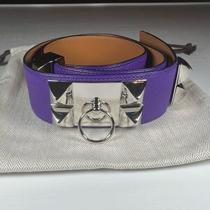 Hermes Palladium CDC Purple Anemone Collier De Chien Bangle Belt​​​ 75cm